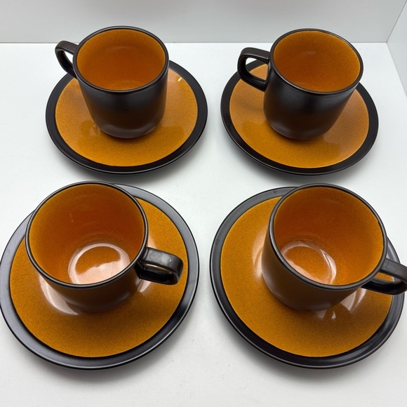 Vintage Mikasa Paprika Terrastone E1258 set of four mugs with saucers - Picture 1 of 14